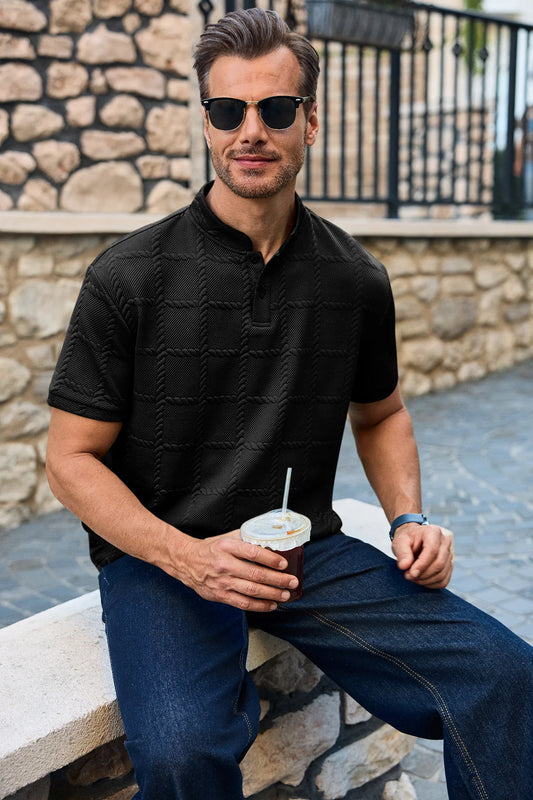 Runcati Mens Black Casual Henley Shirt
