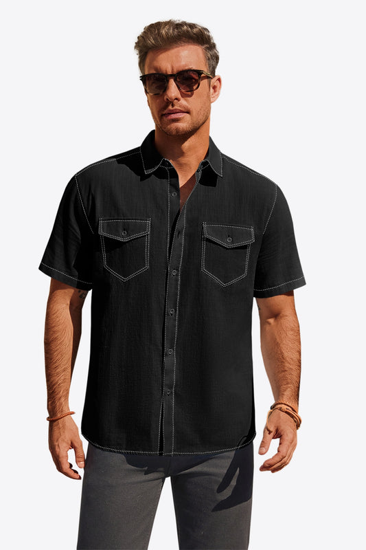 Runcati Mens Black Button Down Shirts