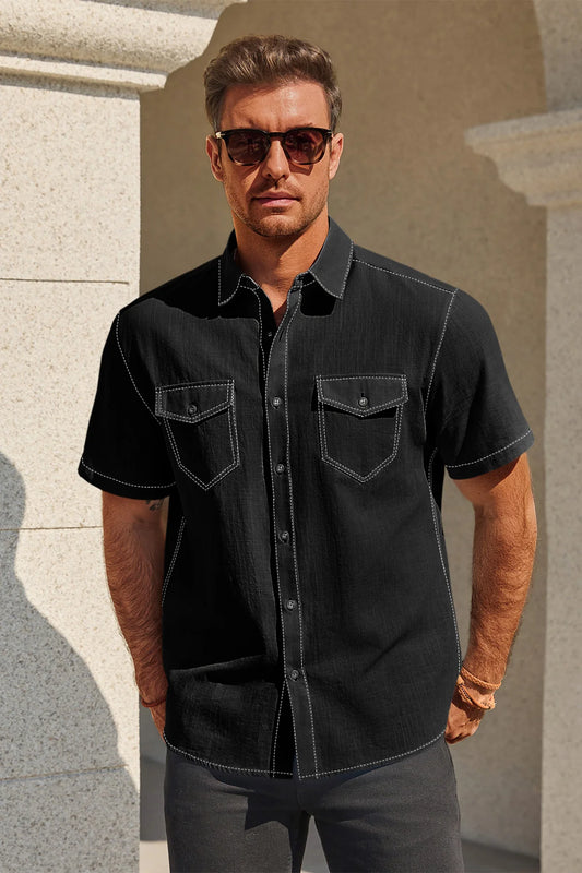 Runcati Mens Black Button Down Shirts