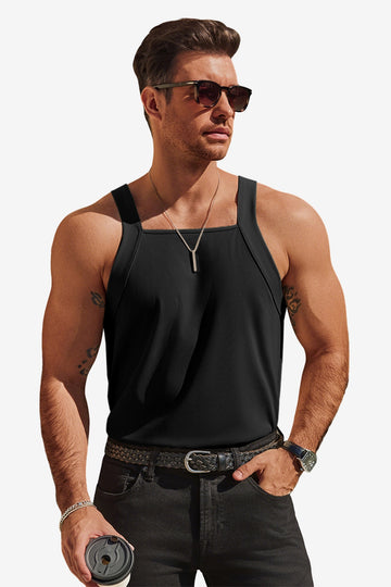 Runcati Mens Black Ribbed Knit Tank Tops