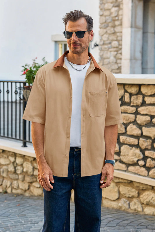 Runcati Mens Brown Button Down Shirt