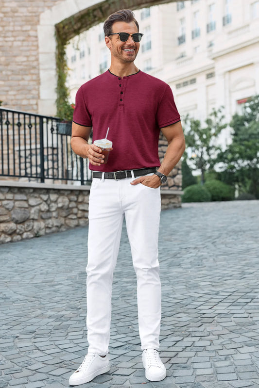 Runcati Mens Burgundy Henley Shirts