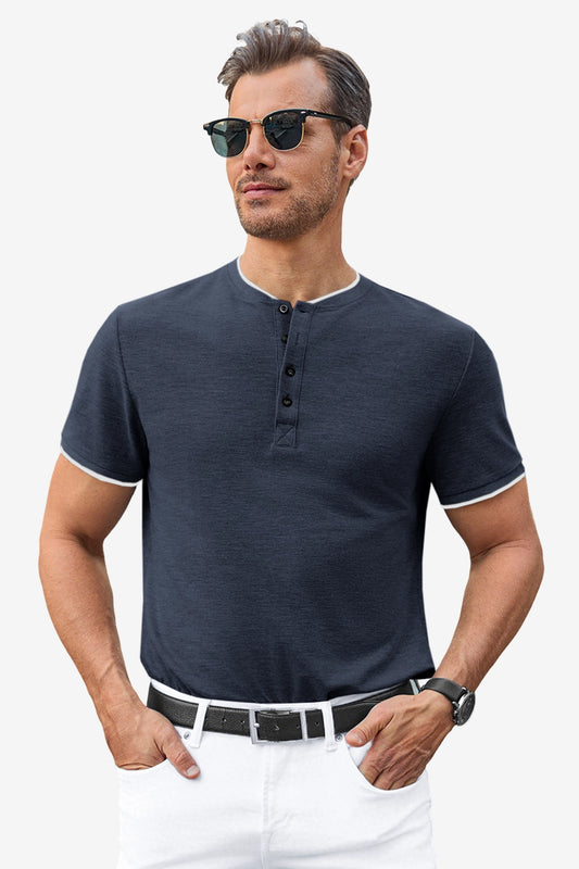 Runcati Mens Dark Blue Henley Shirts