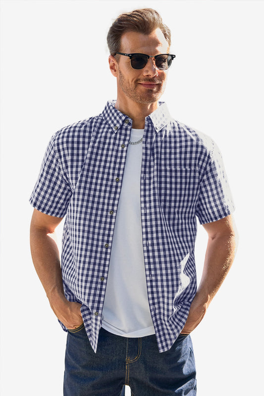 Runcati Mens Dark Blue Plaid Shirt