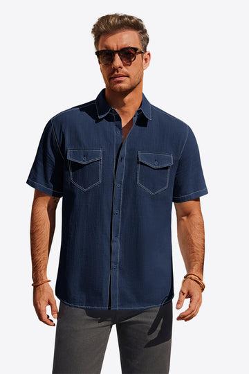 Runcati Mens Dark Blue Button Down Shirts