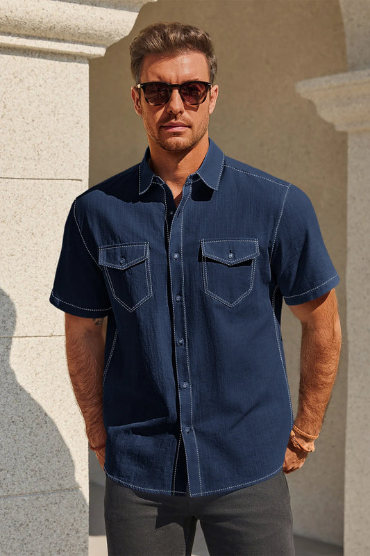 Runcati Mens Dark Blue Button Down Shirts