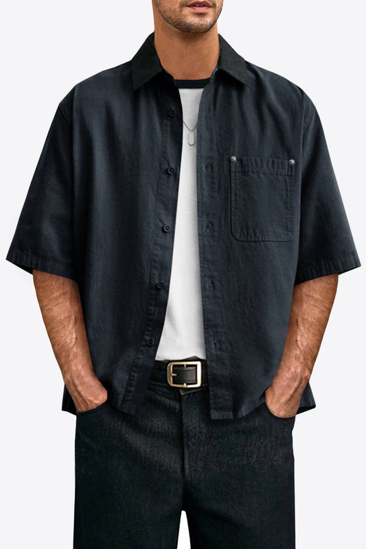 Runcati Mens Dark Grey Button Down Shirt