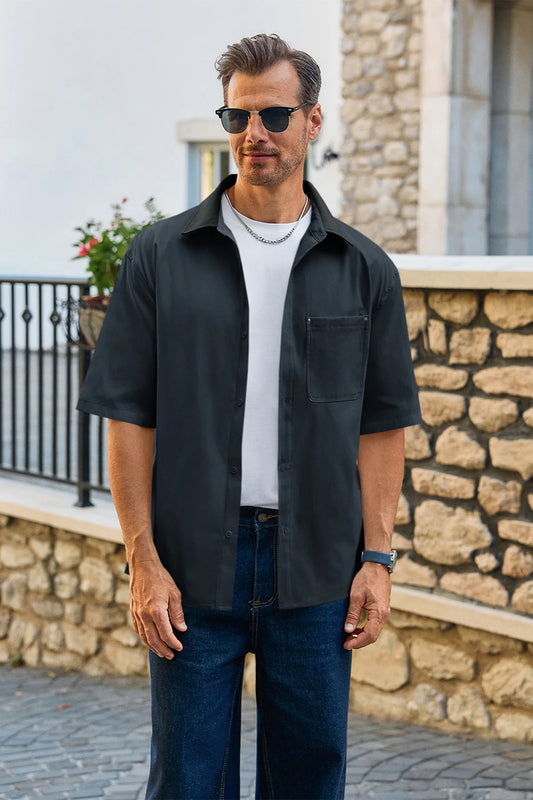 Runcati Mens Dark Grey Button Down Shirt