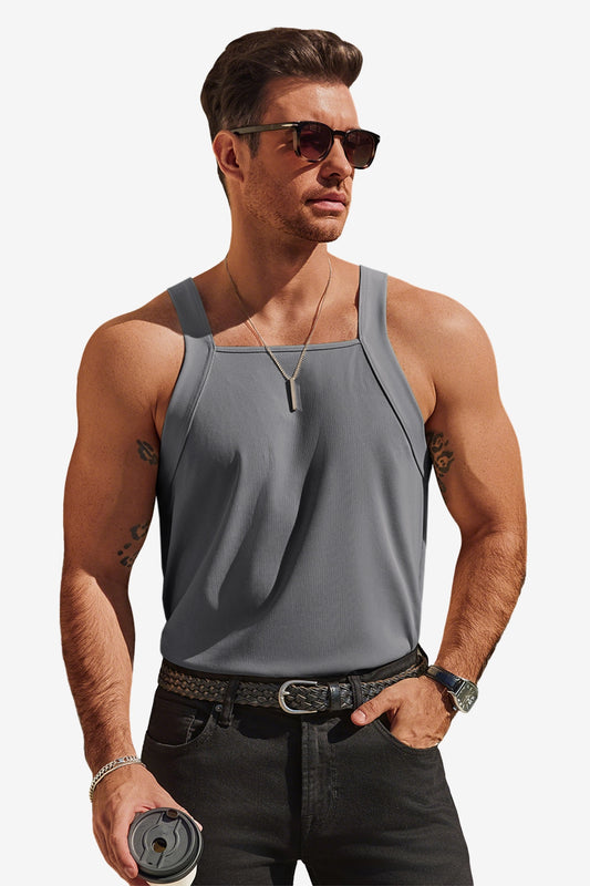Runcati Mens Dark Grey Ribbed Knit Tank Tops