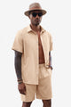 Runcati Mens Light Khaki Linen Short Sleeve 2 Piece Sets