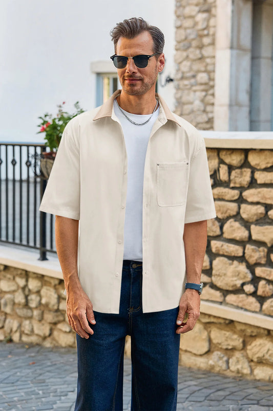 Runcati Mens Light Khaki Button Down Shirt