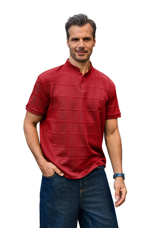 Runcati Mens Red Casual Henley Shirt