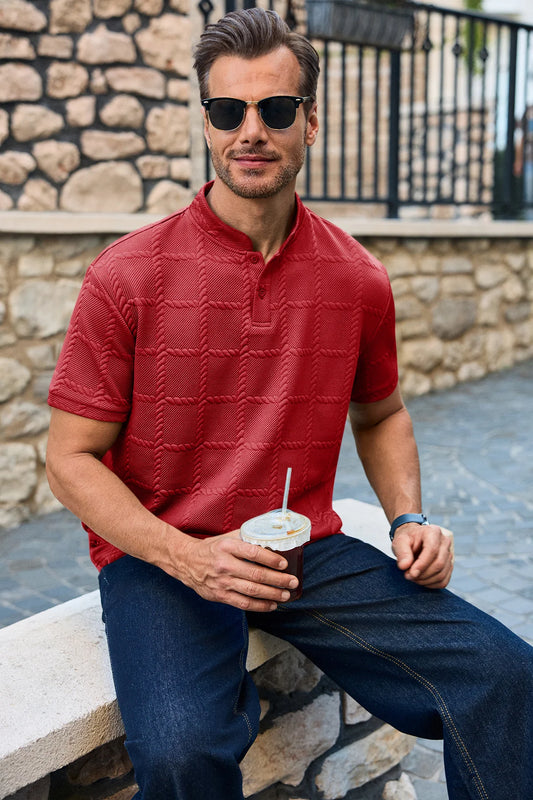 Runcati Mens Red Casual Henley Shirt