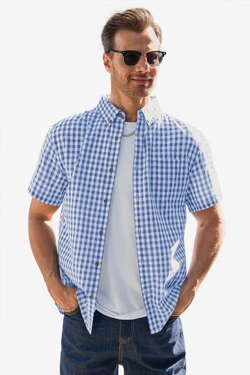 Runcati Mens Sky Blue Plaid Shirt