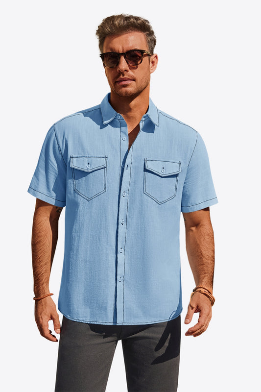 Runcati Mens Sky Blue Button Down Shirts