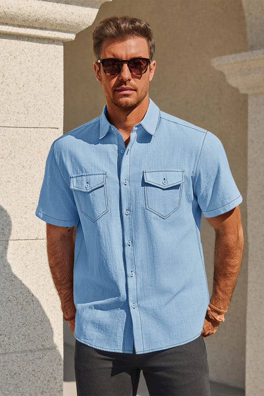 Runcati Mens Sky Blue Button Down Shirts