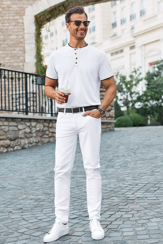 Runcati Mens White Henley Shirts