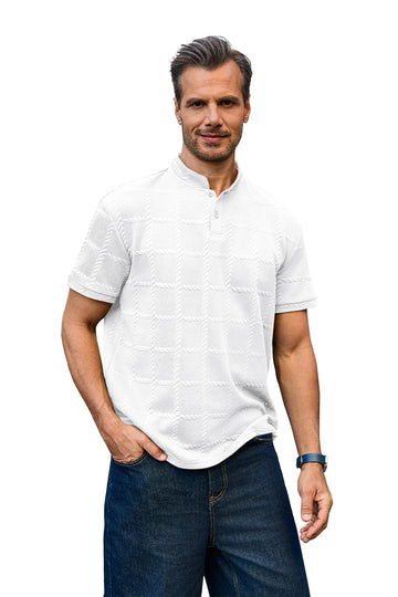 Runcati Mens White Casual Henley Shirt