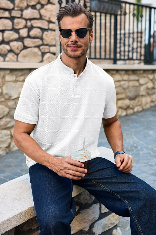 Runcati Mens White Casual Henley Shirt