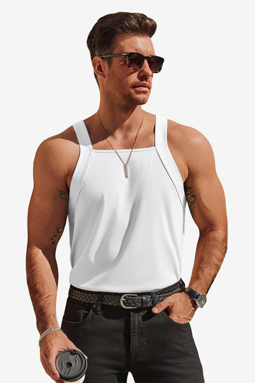 Runcati Mens White Ribbed Knit Tank Tops