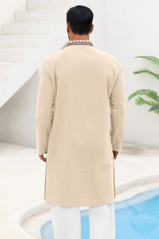 Runcati Apricot Embroidery Thobe Shirt