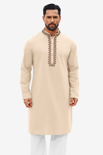 Runcati Apricot Embroidery Thobe Shirt