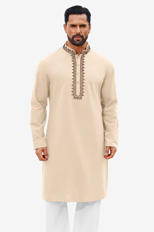 Runcati Apricot Embroidery Thobe Shirt