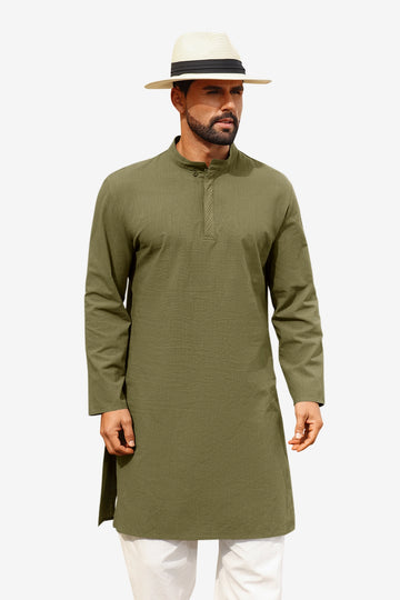 Runcati Army Green Casual Henley Shirt
