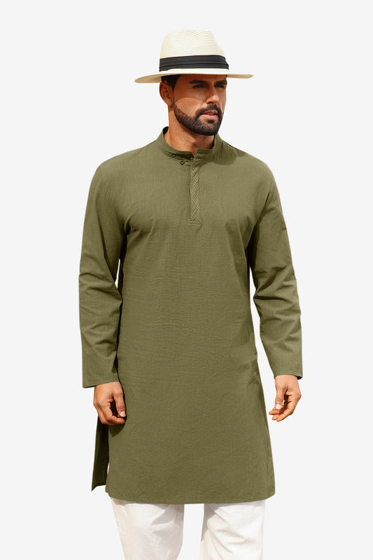 Runcati Army Green Casual Henley Shirt