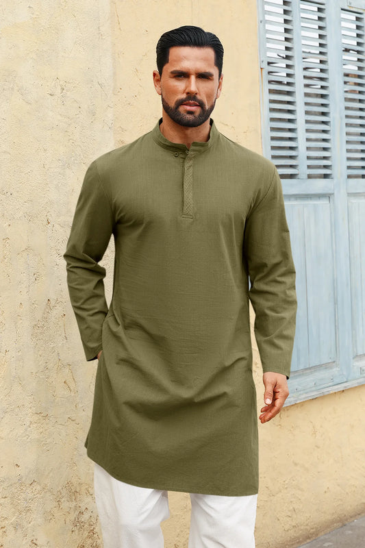 Runcati Army Green Casual Henley Shirt
