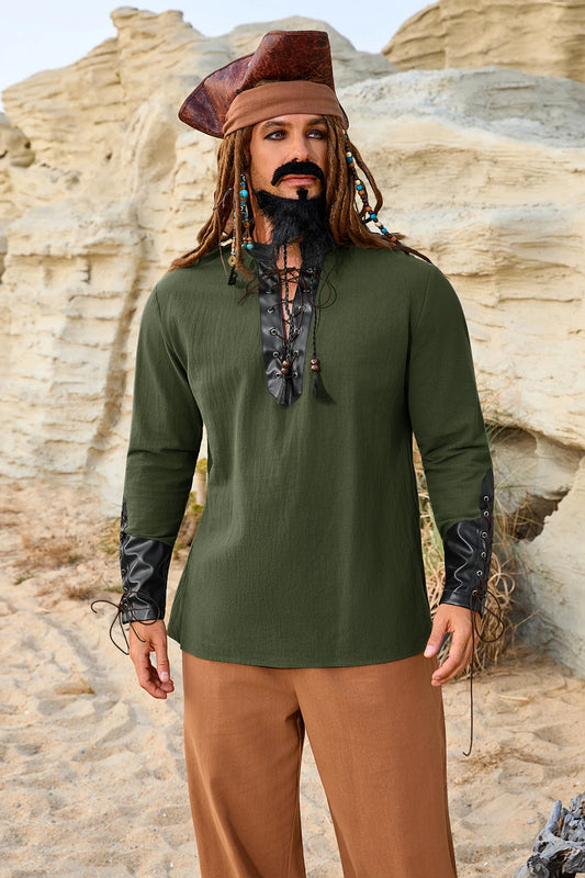Runcati Army Green Viking Costume Shirt