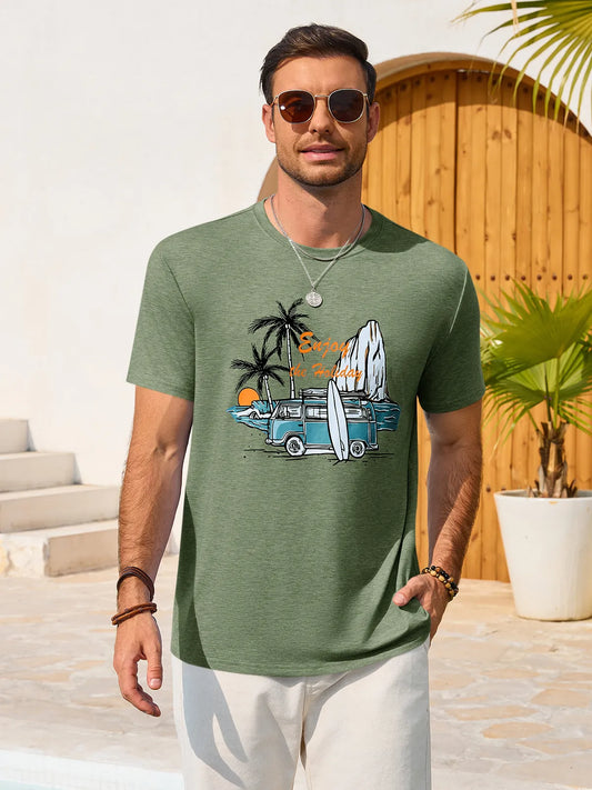 Runcati Army Green Crew Neck Casual Shirt