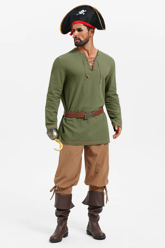 Runcati Army Green Pirate Tunic Shirt