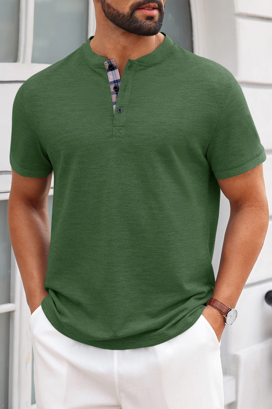 Runcati Army Green Plaid Henley T-Shirts