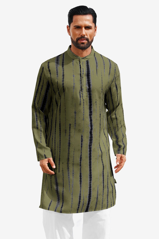 Runcati Army Green Print Kaftan Shirt