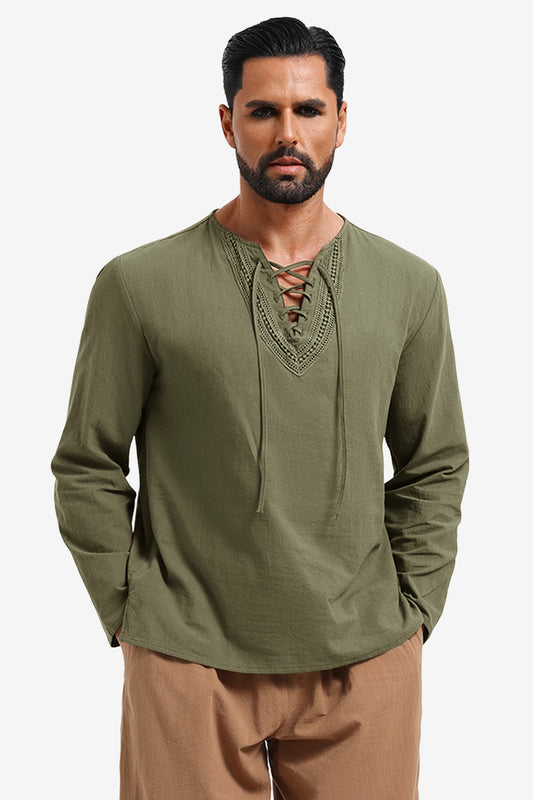 Runcati Army Green Renaissance Pirate Shirt