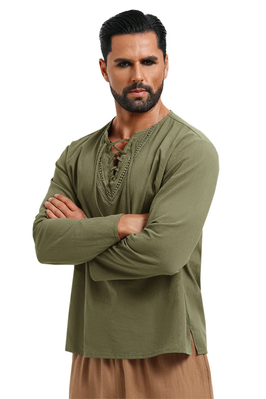 Runcati Army Green Renaissance Pirate Shirt