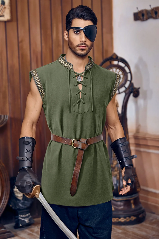 Runcati Army Green Renaissance Pirate Shirt