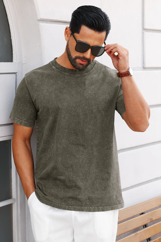 Runcati Army Green Vintage Crew T-Shirts