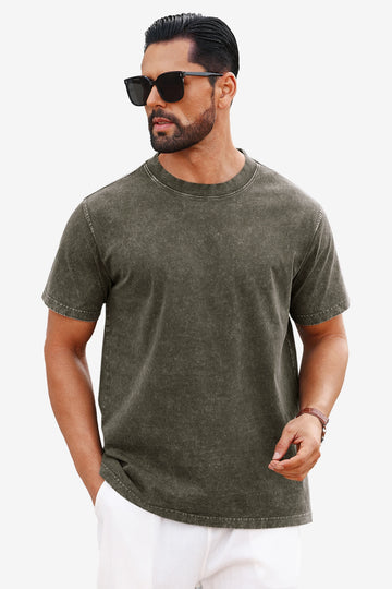 Runcati Army Green Vintage Crew T-Shirts