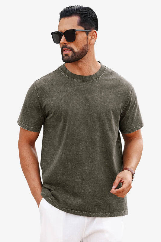 Runcati Army Green Vintage Crew T-Shirts