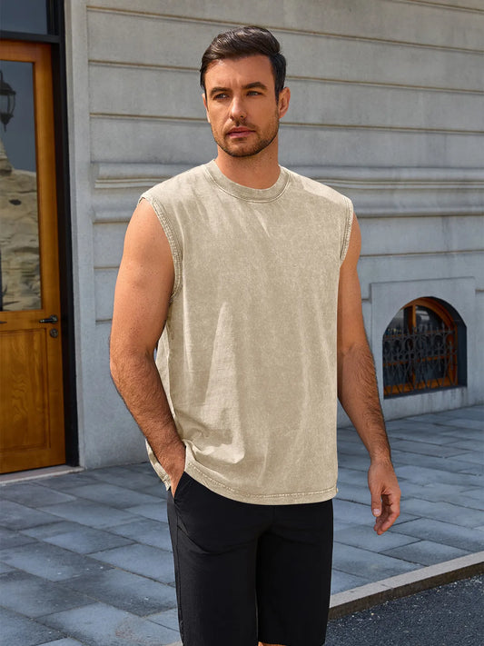 Runcati Beige Athletic Sleeveless T-Shirts