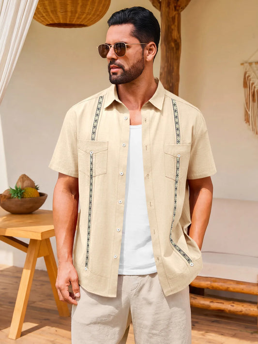 Runcati Beige Guayabera Linen Shirts