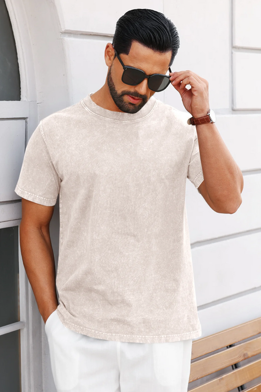 Runcati Beige Vintage Crew T-Shirts
