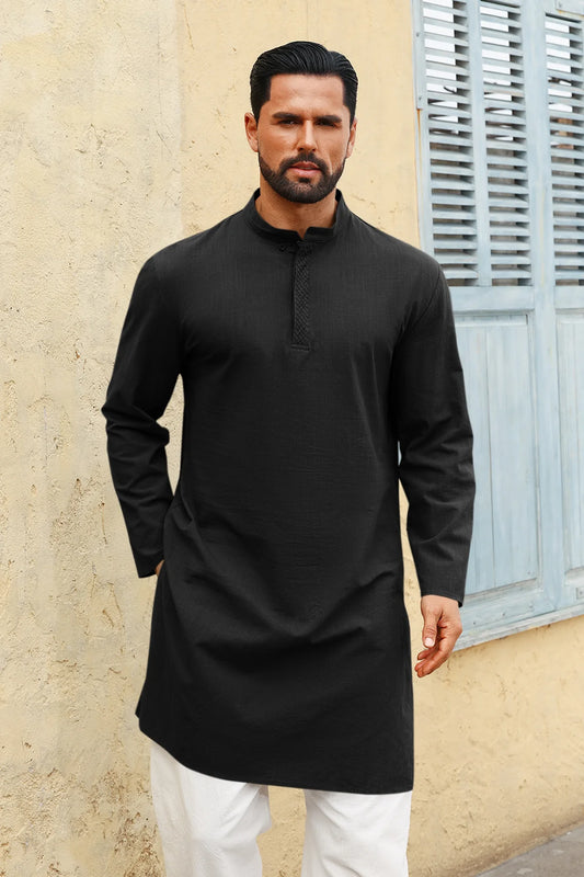 Runcati Black Casual Henley Shirt