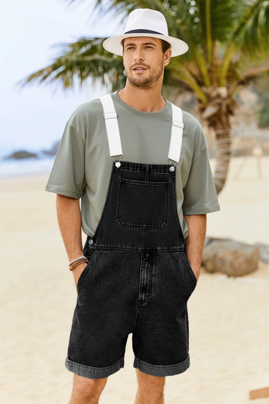 Runcati Black Denim Bib Overall Shorts