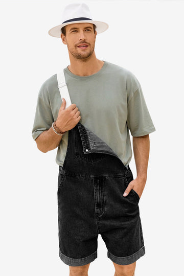Runcati Black Denim Bib Overall Shorts