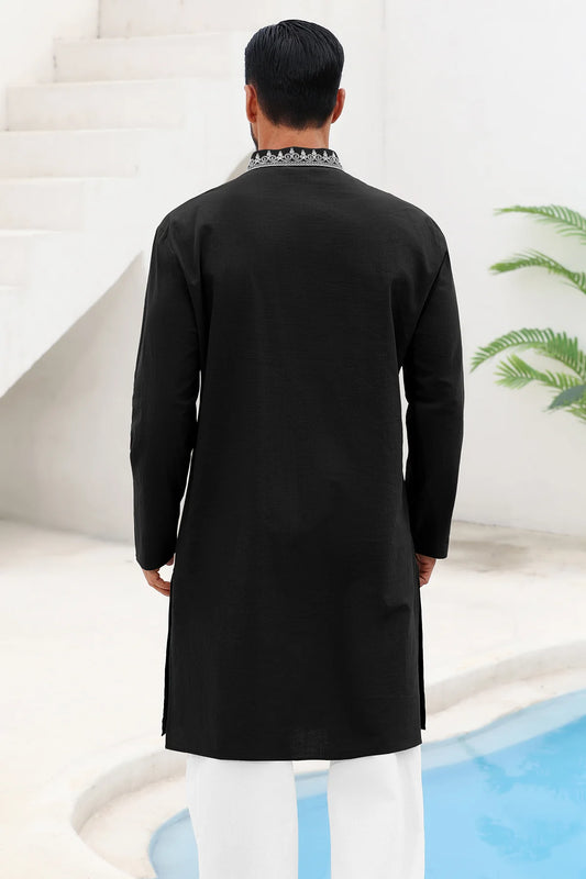Runcati Black Embroidery Thobe Shirt