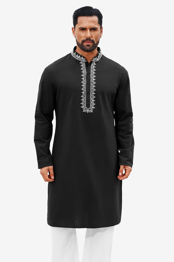 Runcati Black Embroidery Thobe Shirt