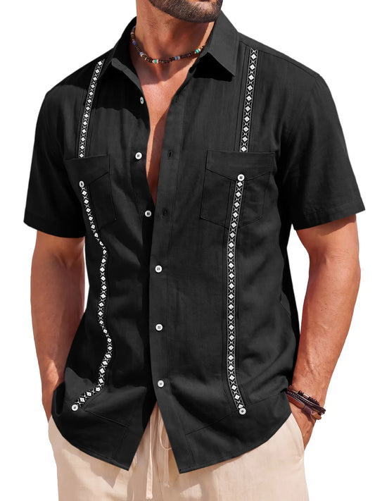 Runcati  Black Guayabera Linen Shirts